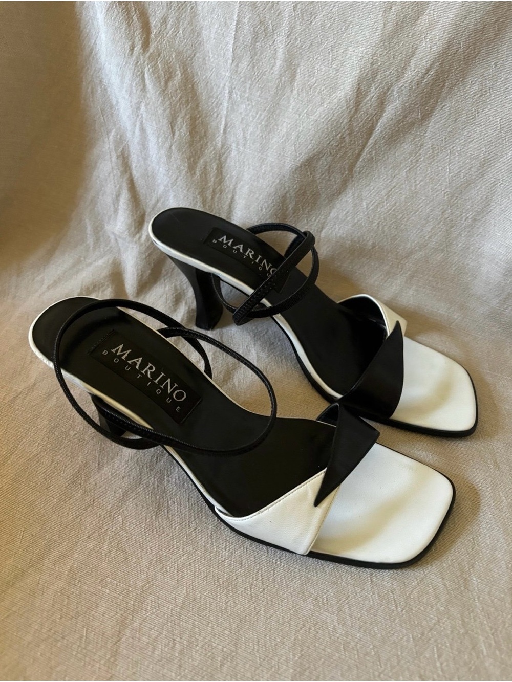 Vintage Marino Boutique Black & White Strappy Heeled Sandals